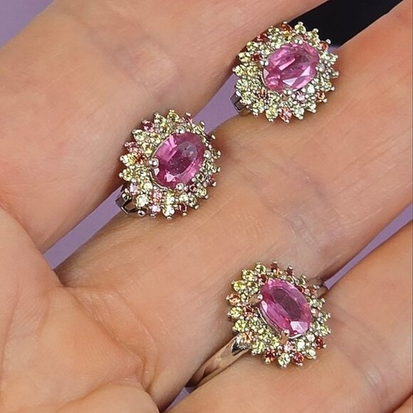 925 Sterling Silver Set Ring Sz 6.75 & Earrings with Natural Ruby & Sapphire - Picture 2 of 9